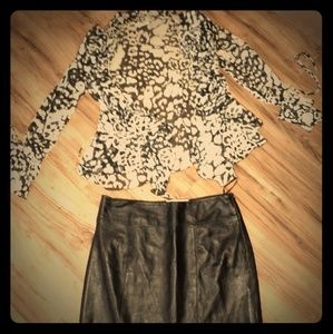 Blouse and Leather Skirt
